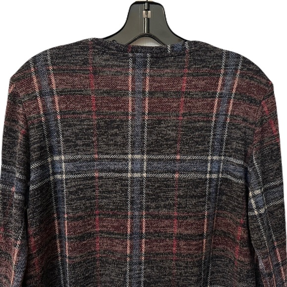 NEW Pure Amici Womens Tartan Plaid Knit Crew Neck Stretch Pullover Red Grey Blue - Picture 4 of 5